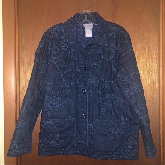 Women’s M BLAIR Dark Denim Quilted Jacket Polyester Filled Button Up EXC TRENDY - Picture 1 of 9